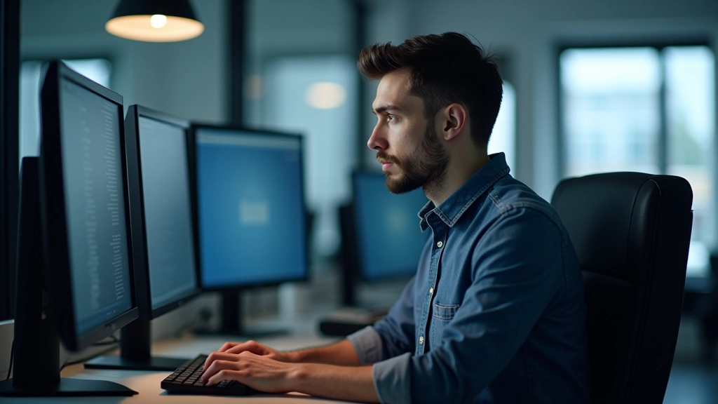 Data scientist working with transaction logs and model parameters on computer workstation
